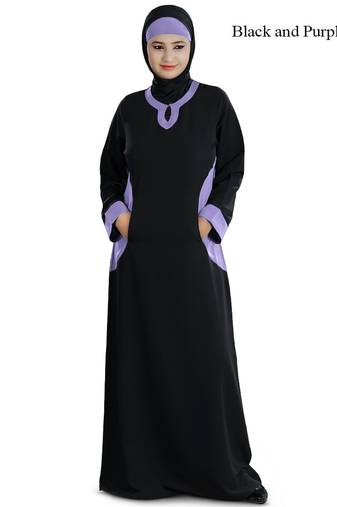 MyBatua Black Polyester Islamic Wear Arabian Dailywear Muslim Long Abaya With Hijab