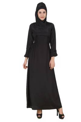 MyBatua Black Polyester Islamic Wear Arabian Dailywear Muslim Long Abaya With Hijab 1