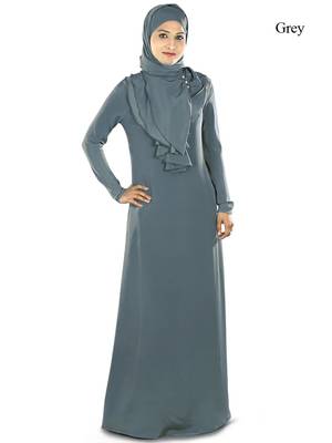 MyBatua Grey Crepe Islamic Wear Arabian Dailywear Muslim Long Abaya With Hijab 1