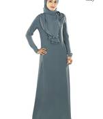 MyBatua Grey Crepe Islamic Wear Arabian Dailywear Muslim Long Abaya With Hijab