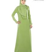 MyBatua Green Crepe Islamic Wear Arabian Dailywear Muslim Long Abaya With Hijab