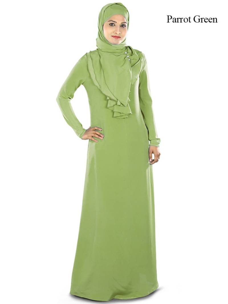 MyBatua Green Crepe Islamic Wear Arabian Dailywear Muslim Long Abaya With Hijab