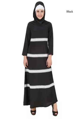 MyBatua Black Poly Crepe Islamic Wear Arabian Dailywear Muslim Long Abaya With Hijab