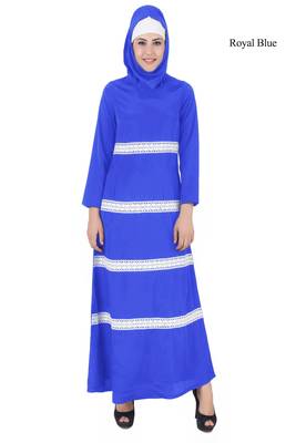 MyBatua Blue Poly Crepe Islamic Wear Arabian Dailywear Muslim Long Abaya With Hijab 1