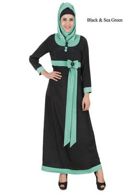 MyBatua Black Poly Crepe Islamic Wear Arabian Dailywear Muslim Long Abaya With Hijab 1