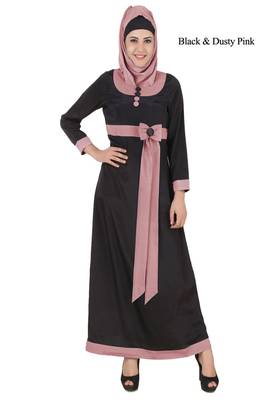 MyBatua Black Poly Crepe Islamic Wear Arabian Dailywear Muslim Long Abaya With Hijab 1