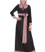 MyBatua Black Poly Crepe Islamic Wear Arabian Dailywear Muslim Long Abaya With Hijab