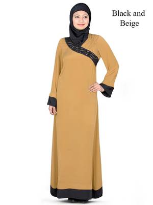 MyBatua Beige Polyester Islamic Wear Arabian Dailywear Muslim Long Abaya With Hijab 1
