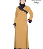MyBatua Beige Polyester Islamic Wear Arabian Dailywear Muslim Long Abaya With Hijab