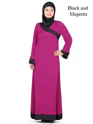 MyBatua Magenta Polyester Islamic Wear Arabian Dailywear Muslim Long Abaya With Hijab 1