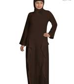 MyBatua Brown Polyester Islamic Wear Arabian Dailywear Muslim Long Abaya With Hijab