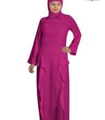 MyBatua Magenta Polyester Islamic Wear Arabian Dailywear Muslim Long Abaya With Hijab