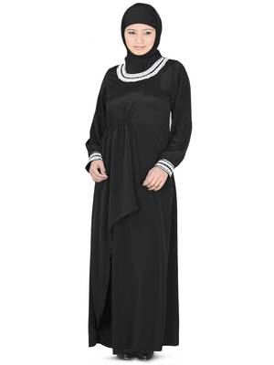 MyBatua Black Polyester Islamic Wear Arabian Dailywear Muslim Long Abaya With Hijab 1