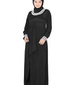 MyBatua Black Polyester Islamic Wear Arabian Dailywear Muslim Long Abaya With Hijab