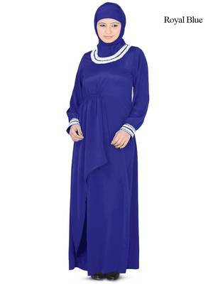 MyBatua Blue Polyester Islamic Wear Arabian Dailywear Muslim Long Abaya With Hijab 1