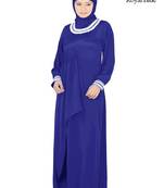 MyBatua Blue Polyester Islamic Wear Arabian Dailywear Muslim Long Abaya With Hijab