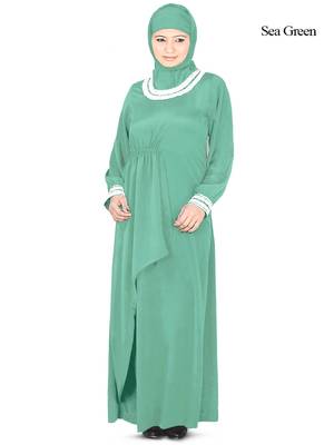 MyBatua Green Polyester Islamic Wear Arabian Dailywear Muslim Long Abaya With Hijab 1