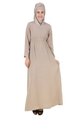 MyBatua Beige Polyester Islamic Wear Arabian Dailywear Muslim Long Abaya With Hijab 1