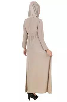 MyBatua Beige Polyester Islamic Wear Arabian Dailywear Muslim Long Abaya With Hijab