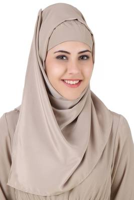 MyBatua Beige Polyester Islamic Wear Arabian Dailywear Muslim Long Abaya With Hijab 4