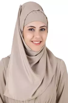 MyBatua Beige Polyester Islamic Wear Arabian Dailywear Muslim Long Abaya With Hijab