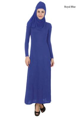 MyBatua Blue Rayon Islamic Wear Arabian Dailywear Muslim Long Abaya With Hijab 1