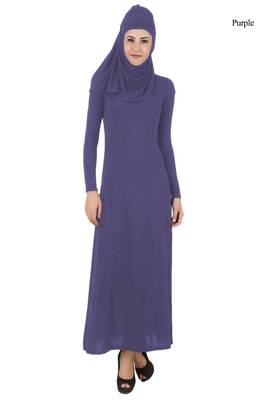 MyBatua Purple Rayon Islamic Wear Arabian Dailywear Muslim Long Abaya With Hijab 1