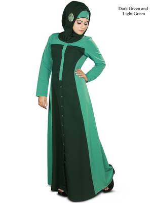 MyBatua Green Polyester Islamic Wear Arabian Dailywear Muslim Long Abaya With Hijab 1