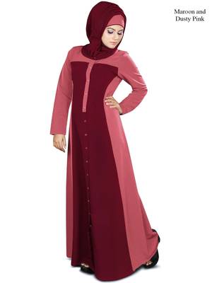 MyBatua Maroon Polyester Islamic Wear Arabian Dailywear Muslim Long Abaya With Hijab 1