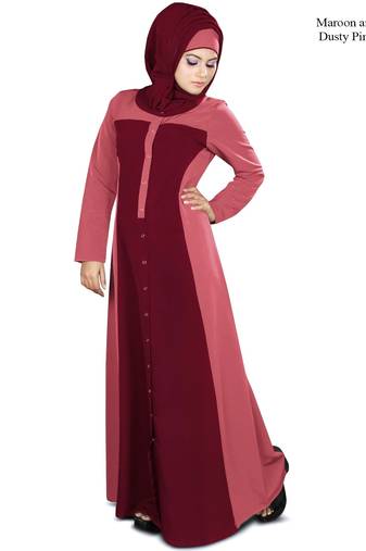MyBatua Maroon Polyester Islamic Wear Arabian Dailywear Muslim Long Abaya With Hijab