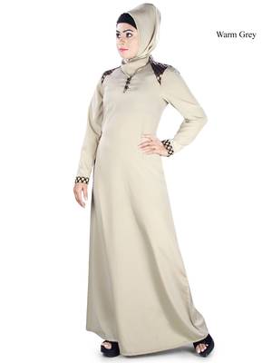 MyBatua Grey Polyester Islamic Wear Arabian Dailywear Muslim Long Abaya With Hijab 1