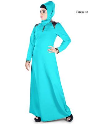 MyBatua Turqoise Polyester Islamic Wear Arabian Dailywear Muslim Long Abaya With Hijab 1