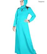 MyBatua Turqoise Polyester Islamic Wear Arabian Dailywear Muslim Long Abaya With Hijab