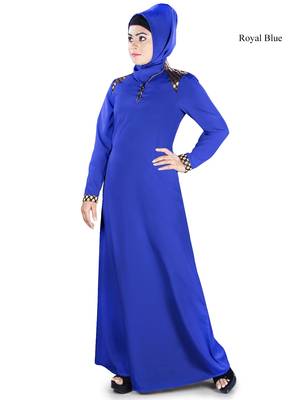 MyBatua Blue Polyester Islamic Wear Arabian Dailywear Muslim Long Abaya With Hijab 1