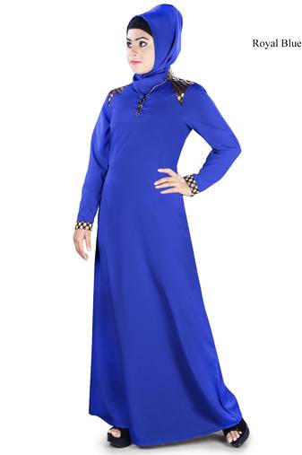 MyBatua Blue Polyester Islamic Wear Arabian Dailywear Muslim Long Abaya With Hijab