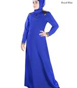 MyBatua Blue Polyester Islamic Wear Arabian Dailywear Muslim Long Abaya With Hijab