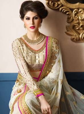 White embroidered pure georgette saree with blouse 3