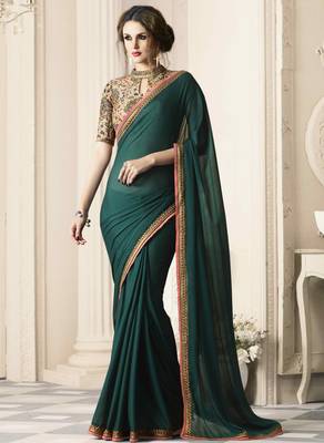Green embroidered pure georgette saree with blouse 1