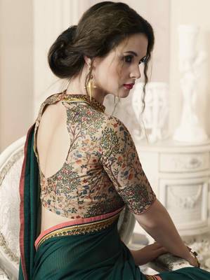 Green embroidered pure georgette saree with blouse 2