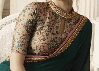 Green embroidered pure georgette saree with blouse 3