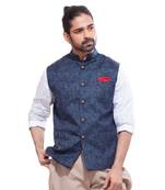 Abhivani blue color chinese collar waistcoat & shirt for men