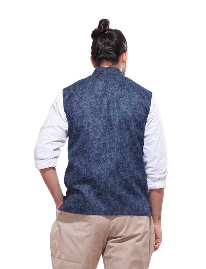 Abhivani blue color chinese collar waistcoat & shirt for men