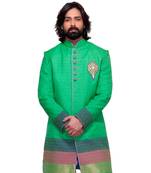 Abhivani NEON GREEN color Chinese collar Sherwani for men