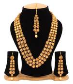 Quail Kundan Pearl Golden Necklace Set For Women With Earrings & Maang Tika