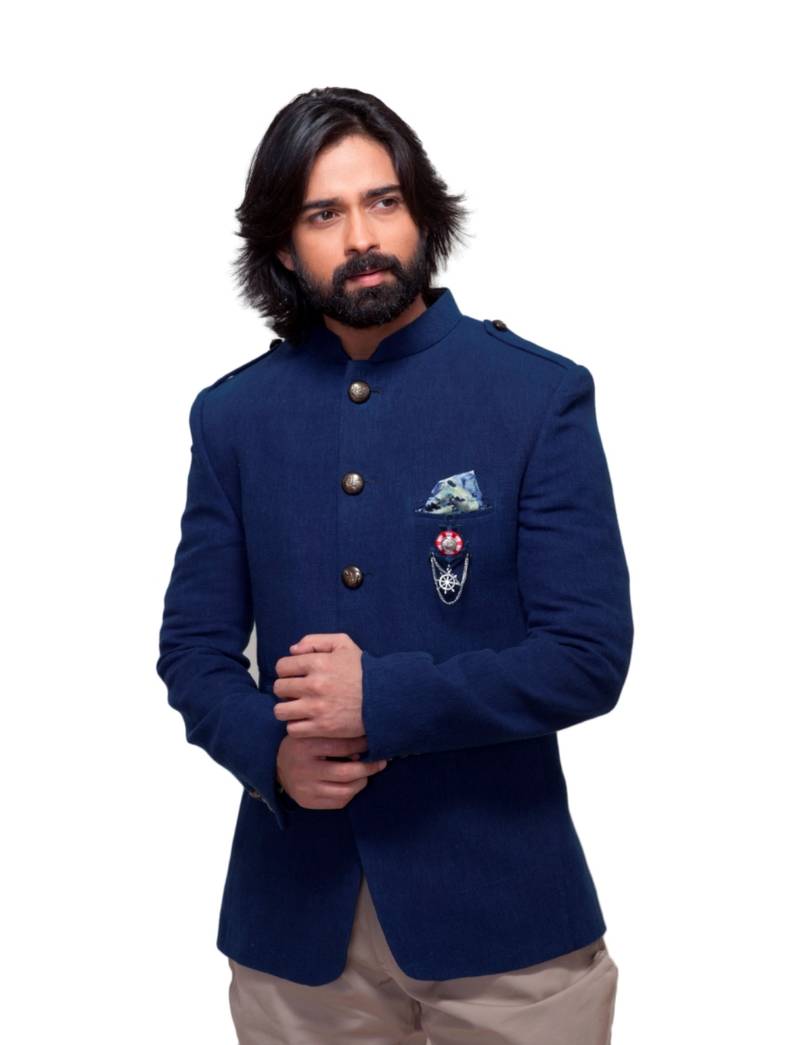 Abhivani INDIGO BLUE color Chinese collar Jacket for men