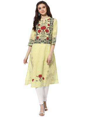 Yellow cotton kurtas-and-kurtis 1