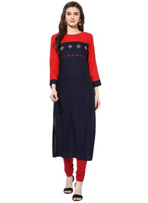 Red rayon embroidered-kurtis 1