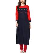 Red rayon embroidered-kurtis