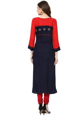 Red rayon embroidered-kurtis 2