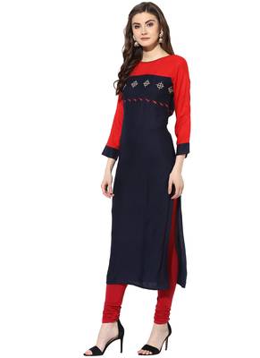 Red rayon embroidered-kurtis 3